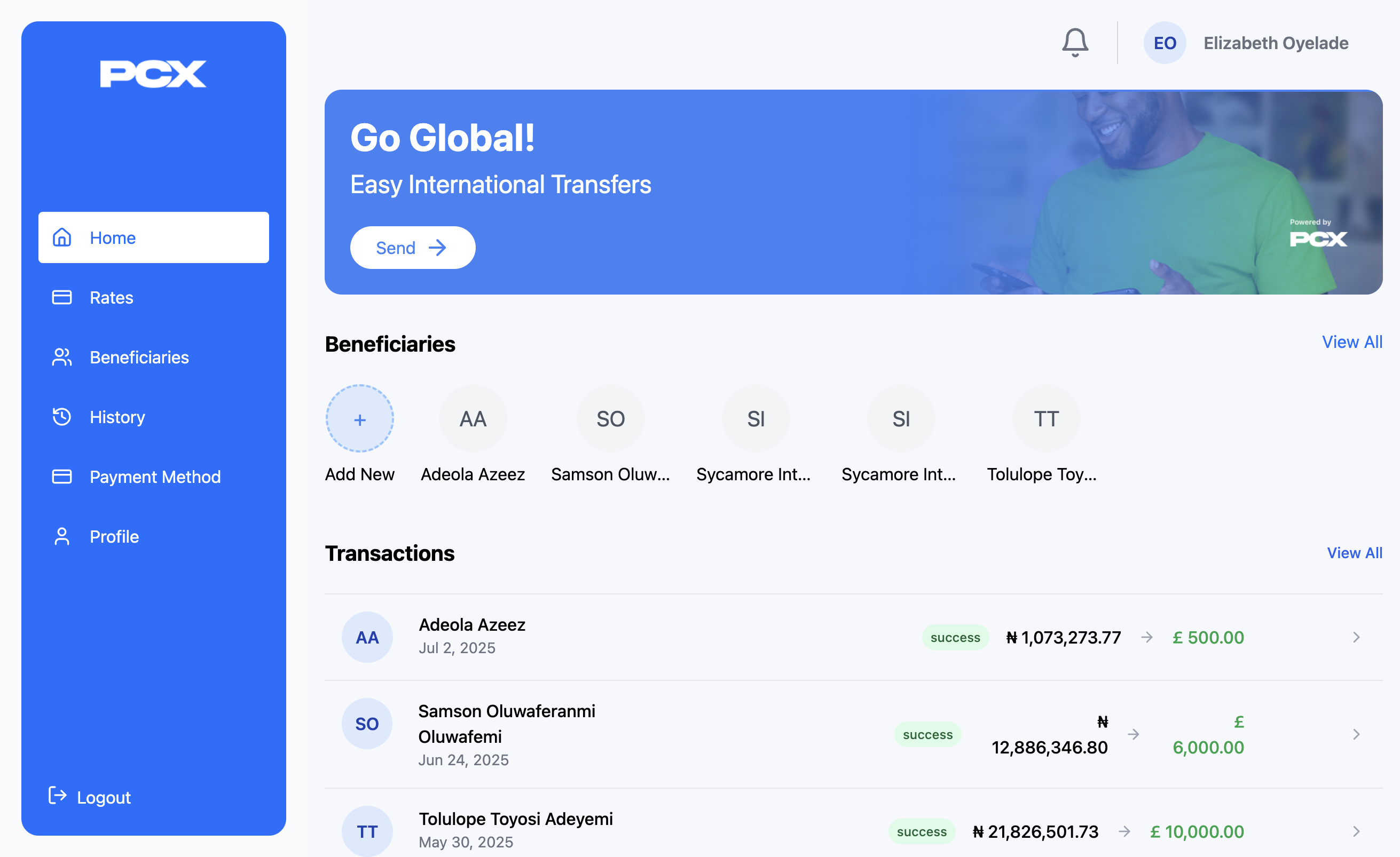 PcxPay Remittance Web App